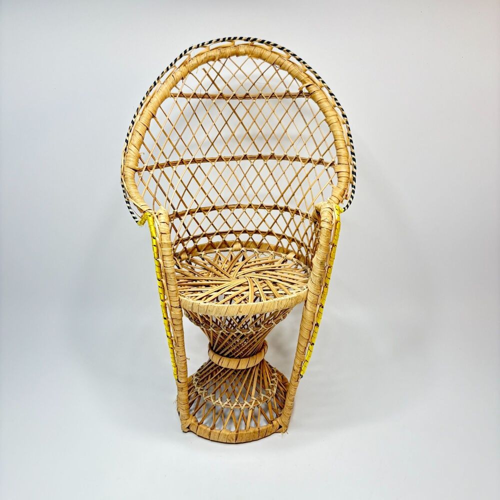 VTG Yellow Peacock Chair for Doll or Plant Stand 16"